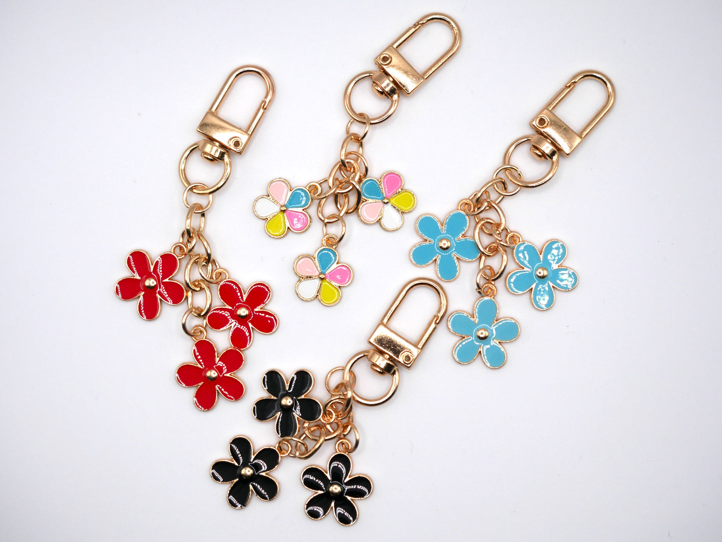 Three Flower Strand Metal Keychain and Bag Charm
