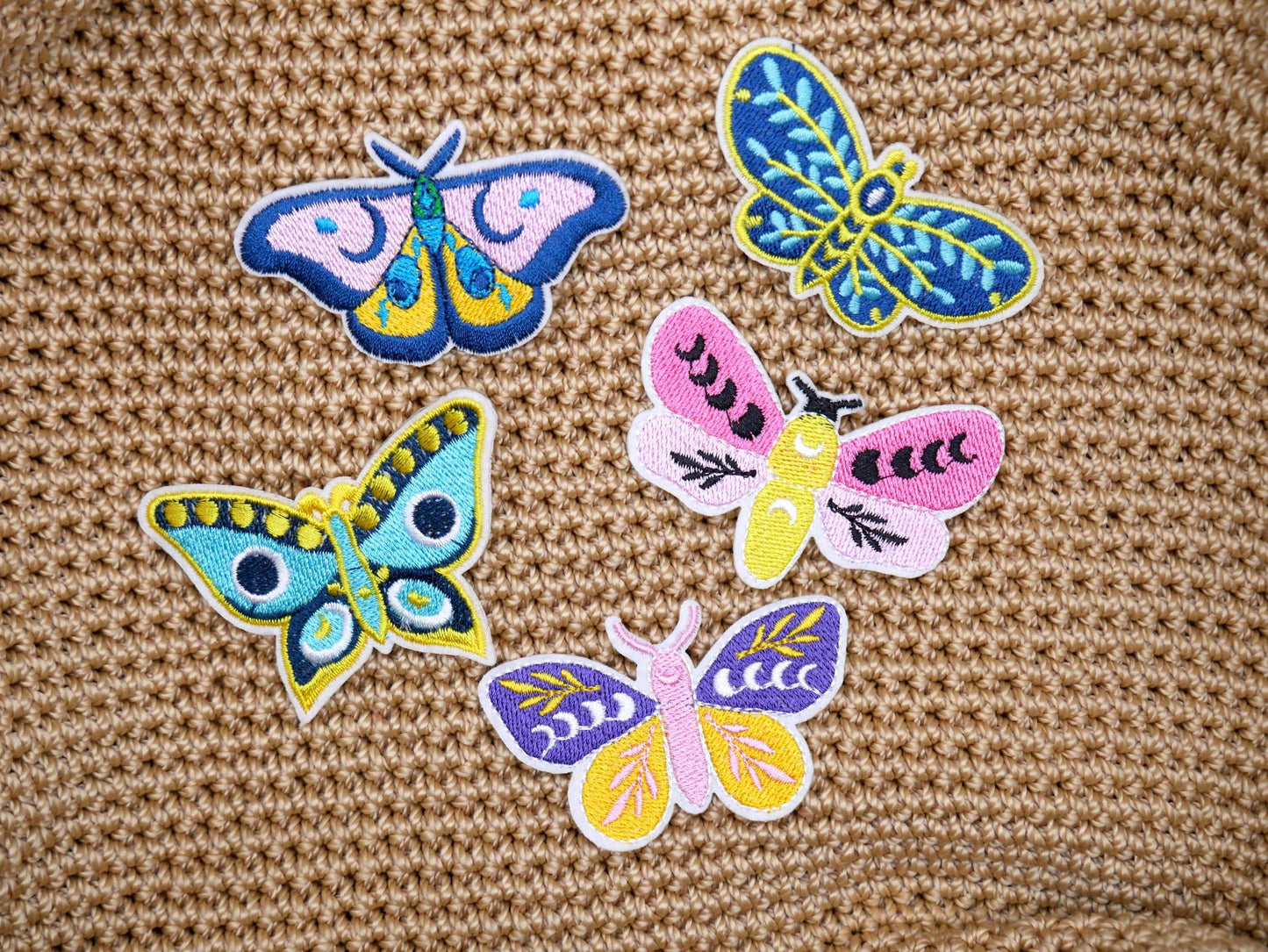 Moth and Butterfly Iron-On Embroidered Patches (Set of 3)