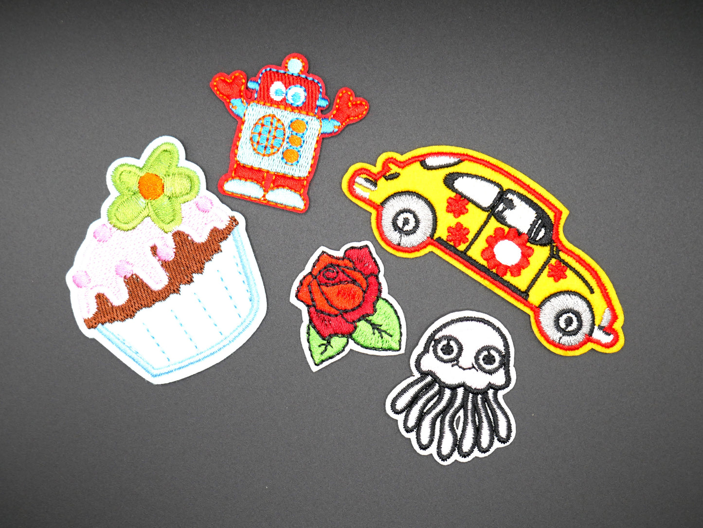 Fun & Happy Iron-On Embroidered Patches (Random Matching Set of 5)