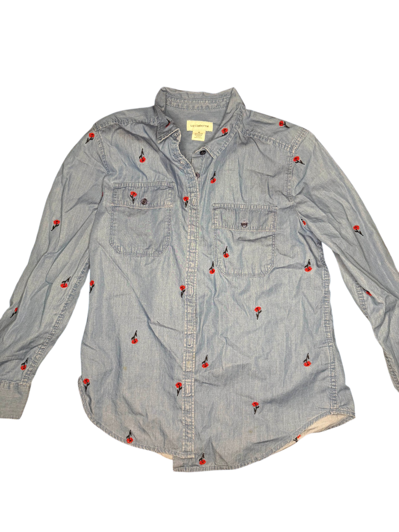 Vintage Liz Claiborne denim blue embroidered rose blouse M – Why Begin