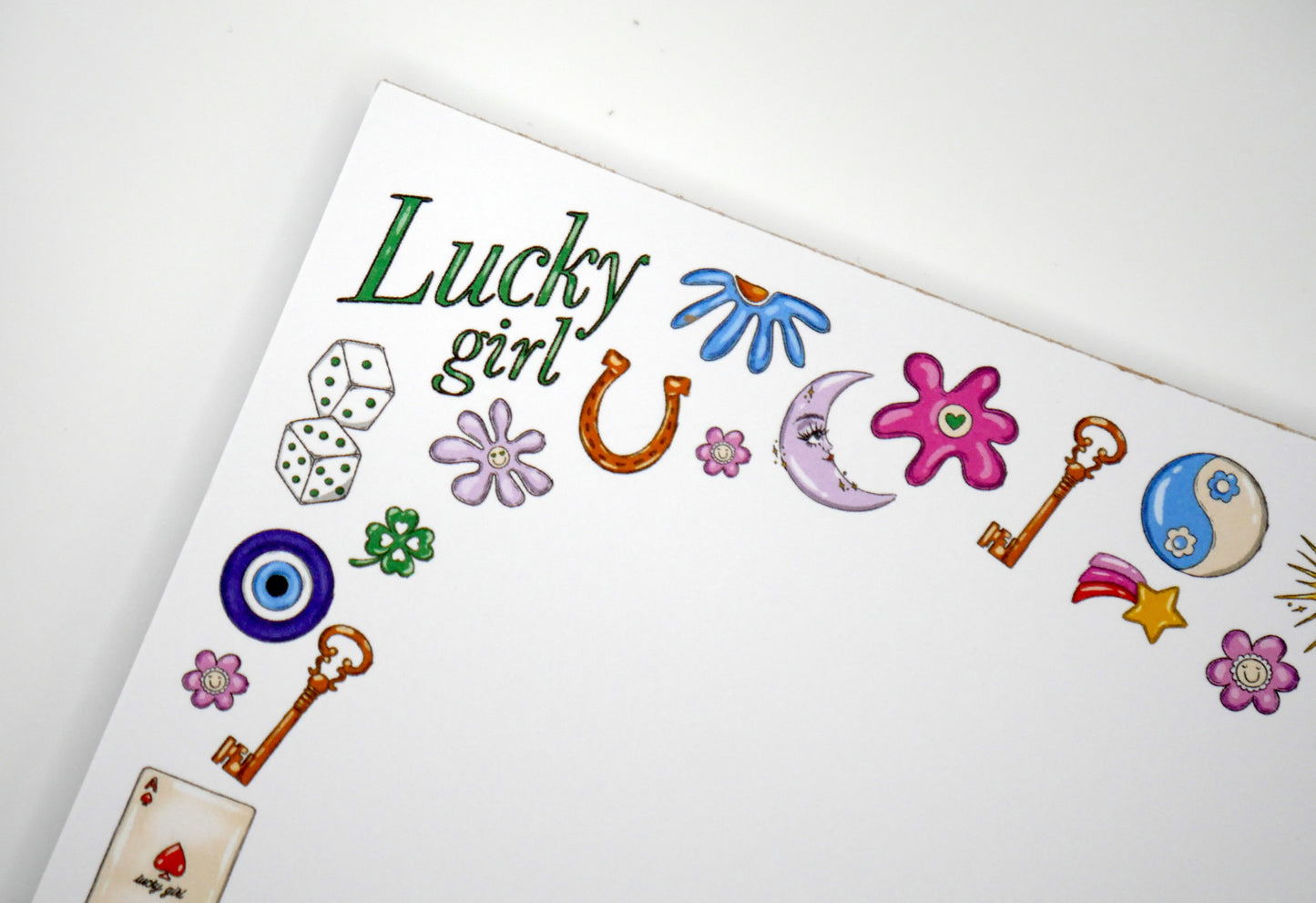 Manifest magic daily with our 5x7 Lucky Girl notepad. 50 thick sheets for your affirmations and to-dos. Good things are coming. Made in the USA.
