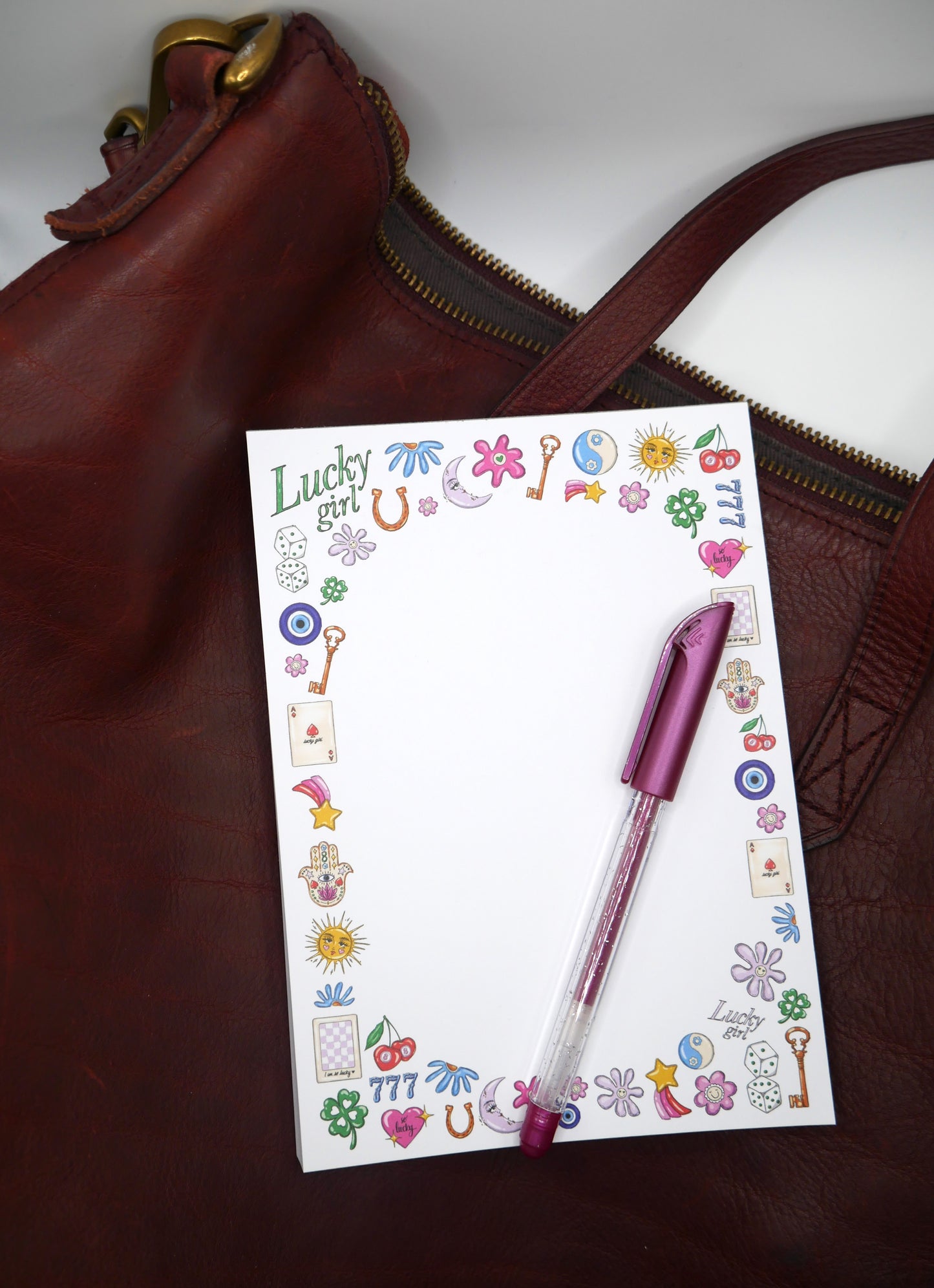 Manifest magic daily with our 5x7 Lucky Girl notepad. 50 thick sheets for your affirmations and to-dos. Good things are coming. Made in the USA.