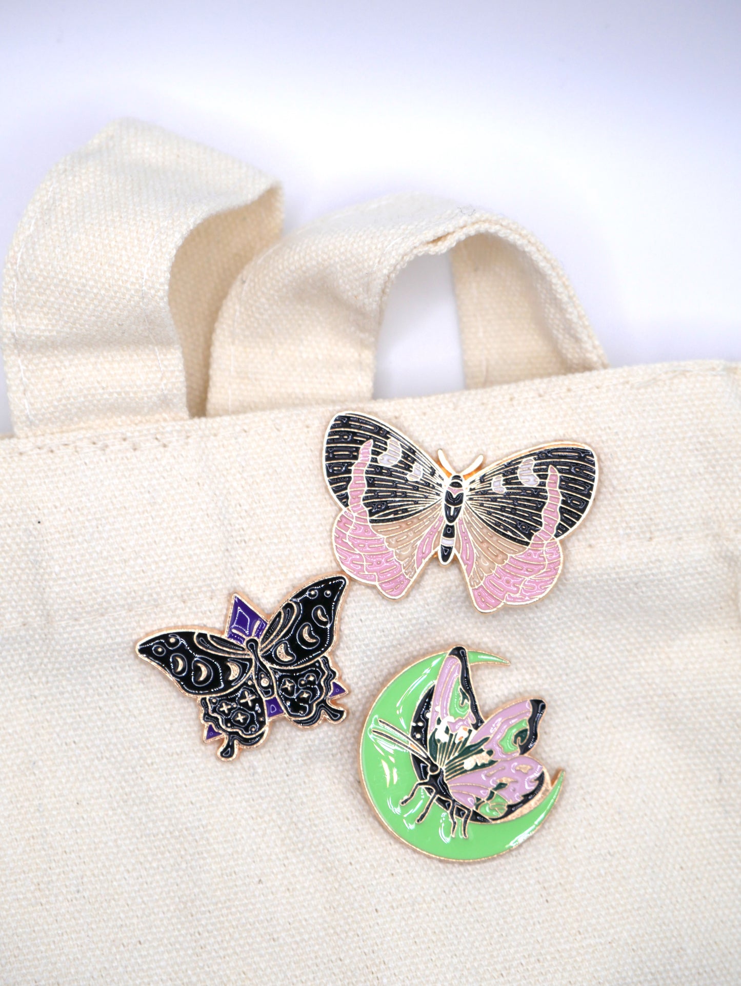 Fun, Beautiful Moth and Butterfly Metal Enamel Pins (Set of 3) | Why Begin