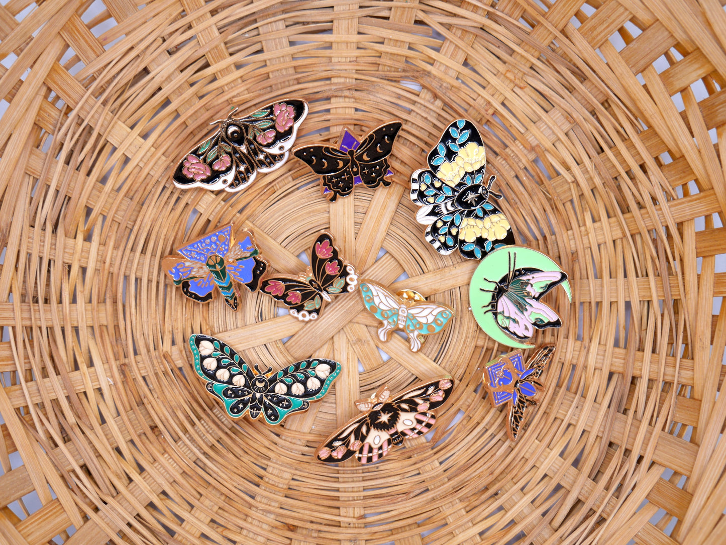 Fun, Beautiful Moth and Butterfly Metal Enamel Pins (Set of 3) | Why Begin