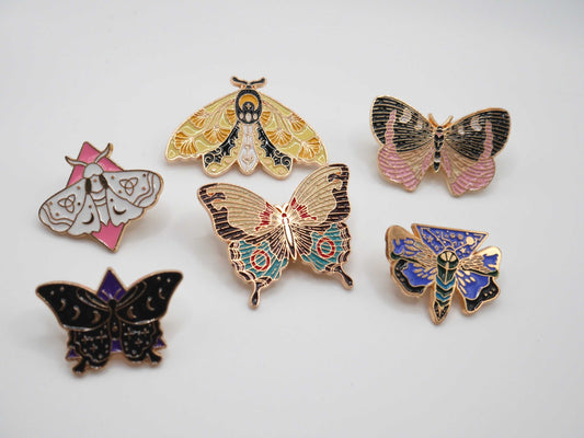 Fun, Beautiful Moth and Butterfly Metal Enamel Pins (Set of 3) | Why Begin