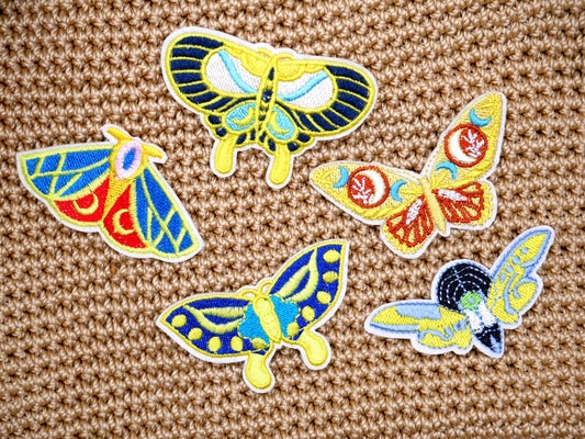 Moth and Butterfly Iron-On Embroidered Patches (Set of 3)