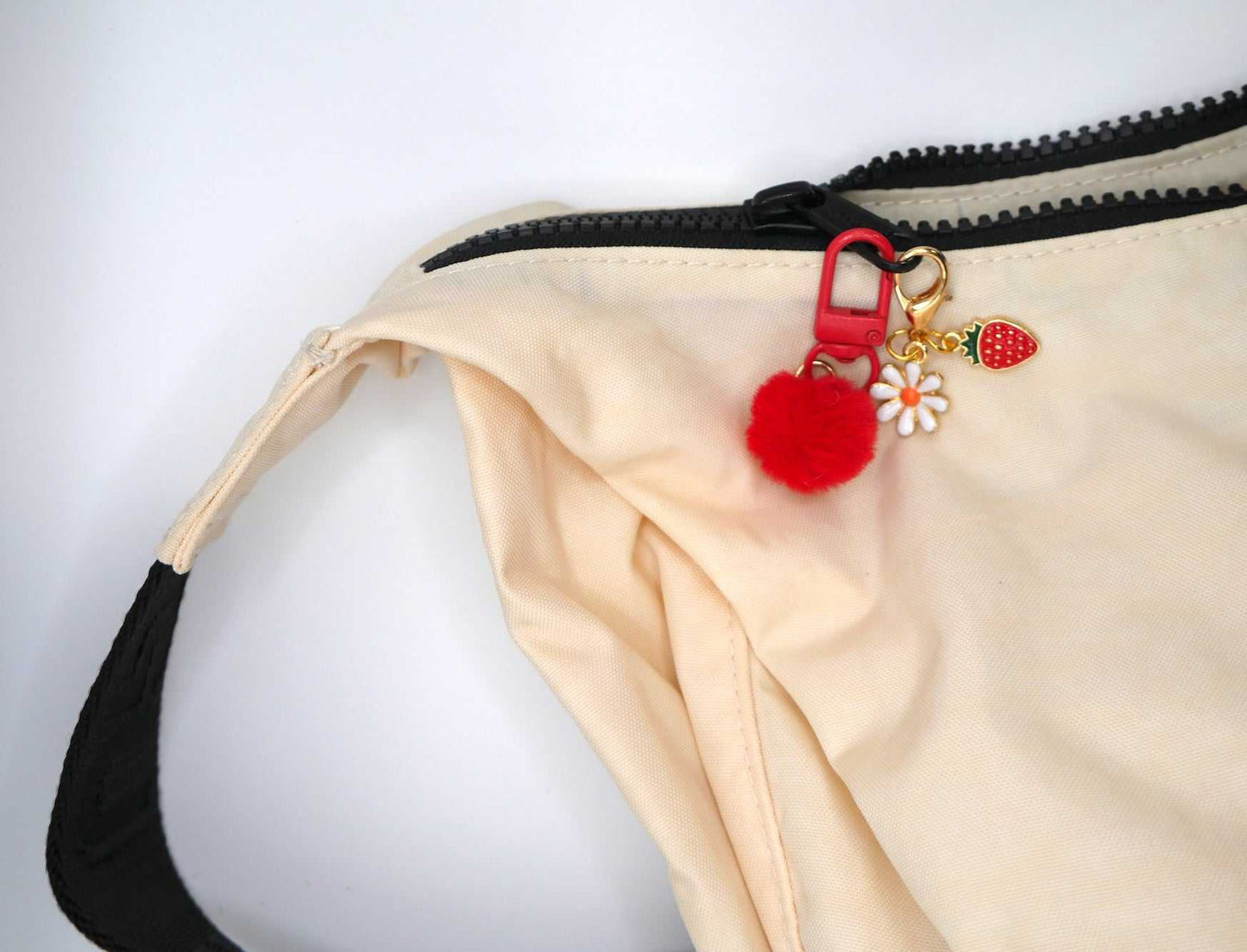 Fuzzy Puff Keychain & Bag Charm, Strawberry & Daisy Bag Charm & Keychain