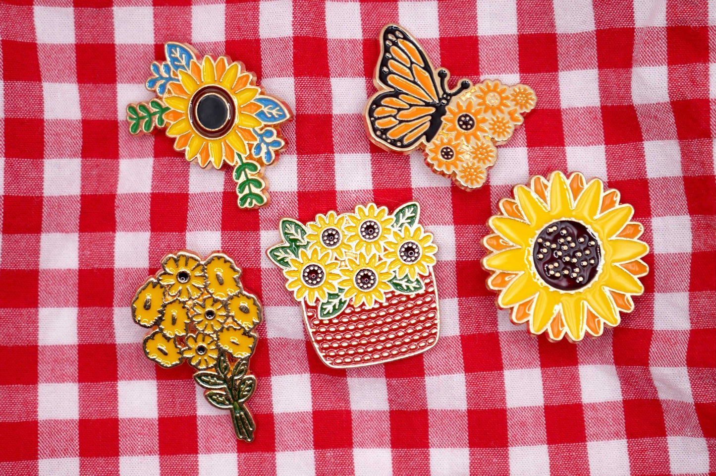 Sunflower Metal Enamel Pins (Set of 3)