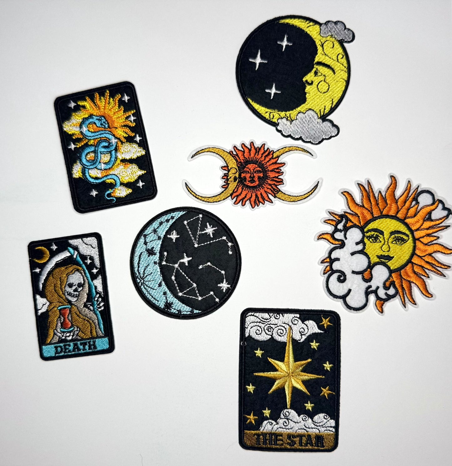 Celestial Moon and Sun Iron-On Embroidered Patch Pack (Set of 5)