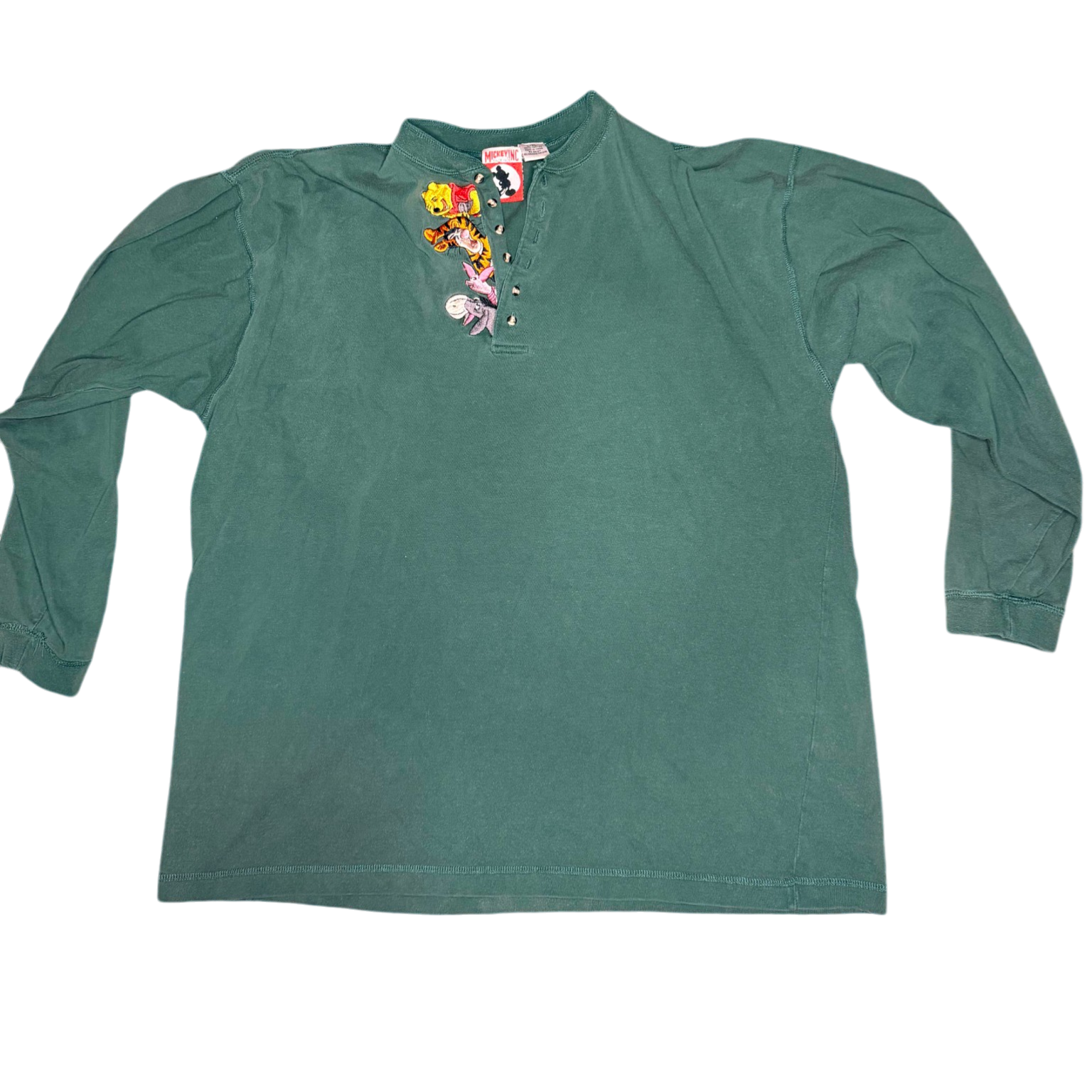 Vintage embroidered Winnie the Pooh long-sleeved forest green tshirt size l/xl