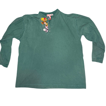 Vintage embroidered Winnie the Pooh long-sleeved forest green tshirt size l/xl
