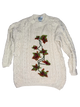 Hand knit white floral sweater vintage women's medium