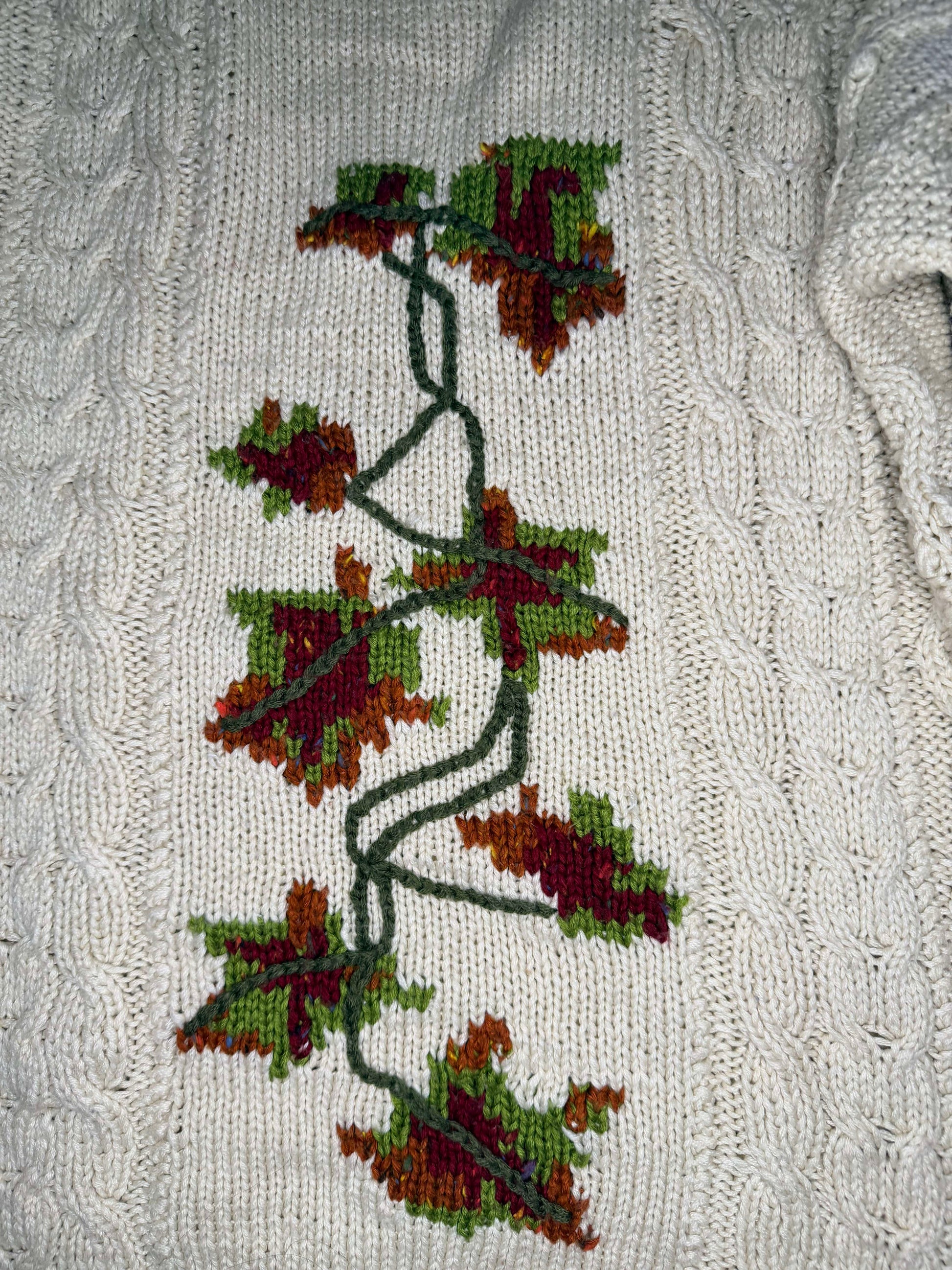 Hand knit white floral sweater vintage women's medium