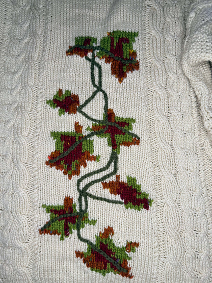 Hand knit white floral sweater vintage women's medium