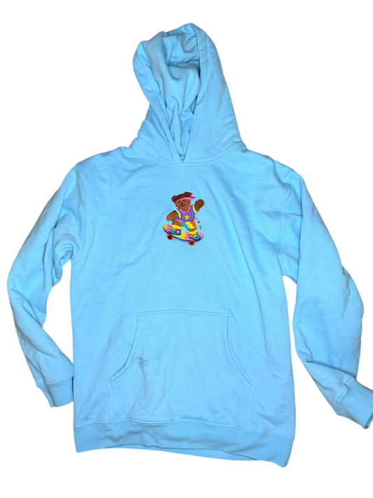 Staycool teddy bear skater hoodie baby blue unisex m like new condition