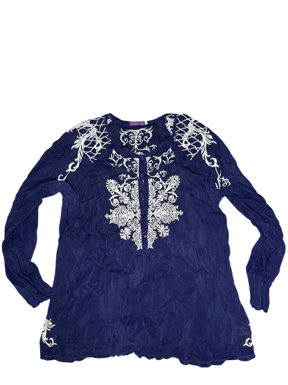 Johnny Was embroidered navy blouse women's size large