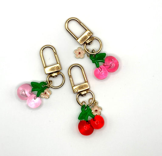 Cherry Flower Blossom Metal Keychain and Bag Charm