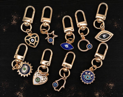 Evil Eye Metal Keychain and Bag Charm, evil eye charm, protection amulet, talisman, nazar, evil eye bracelet, evil eye necklace, warding charm, blue eye bead, spiritual jewelry, good luck charm, purse charm, key ring, key fob, zipper pull, backpack charm, cute keychain
