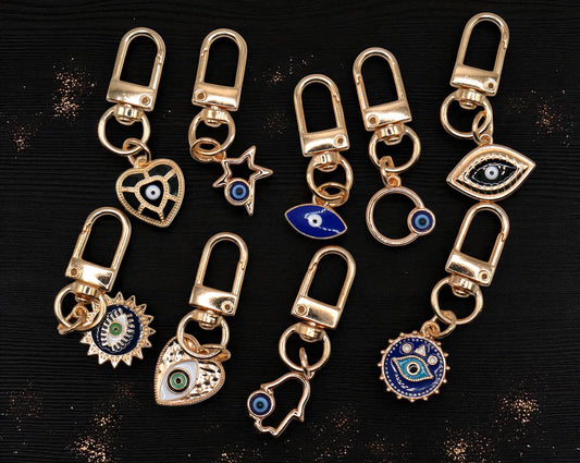 Evil Eye Metal Keychain and Bag Charm, evil eye charm, protection amulet, talisman, nazar, evil eye bracelet, evil eye necklace, warding charm, blue eye bead, spiritual jewelry, good luck charm, purse charm, key ring, key fob, zipper pull, backpack charm, cute keychain
