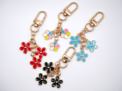 Three Flower Strand Metal Keychain and Bag Charm