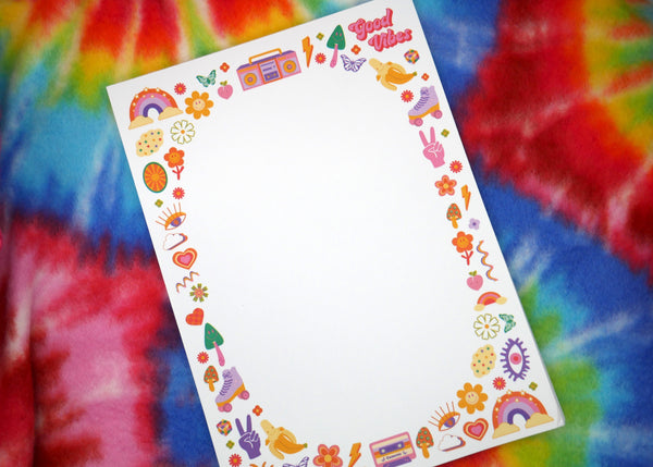 We took the best symbols of the 70s and 90s, such as flowers and peace signs, and turned them into this fun retro 5x7" notepad. Printed in the USA. 