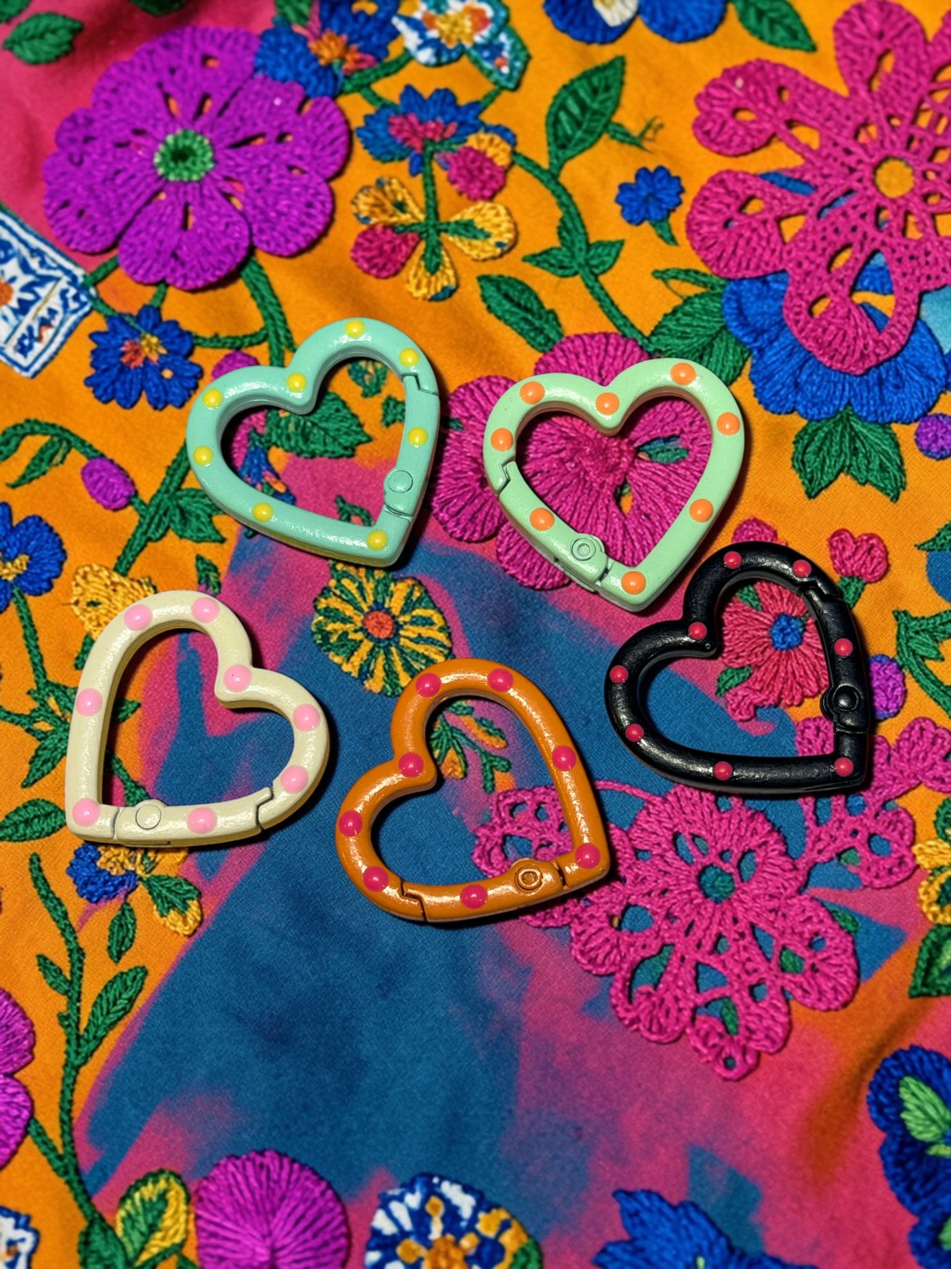 Polka Dot Heart Carabiner Keychain and Bag Charm