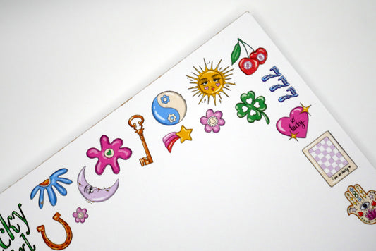 Manifest magic daily with our 5x7 Lucky Girl notepad. 50 thick sheets for your affirmations and to-dos. Good things are coming. Made in the USA.