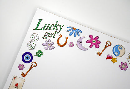 Manifest magic daily with our 5x7 Lucky Girl notepad. 50 thick sheets for your affirmations and to-dos. Good things are coming. Made in the USA.