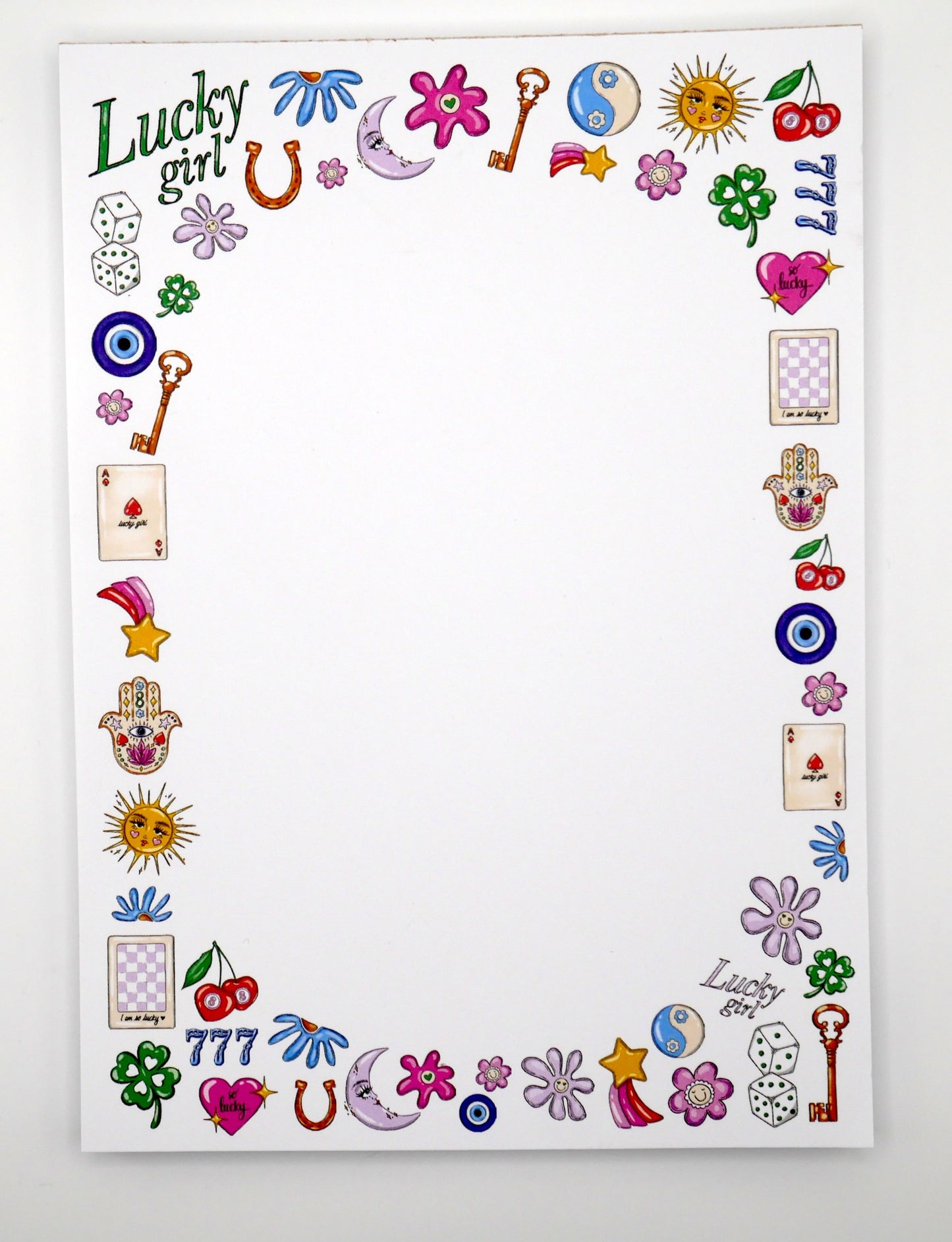 Manifest magic daily with our 5x7 Lucky Girl notepad. 50 thick sheets for your affirmations and to-dos. Good things are coming. Made in the USA.