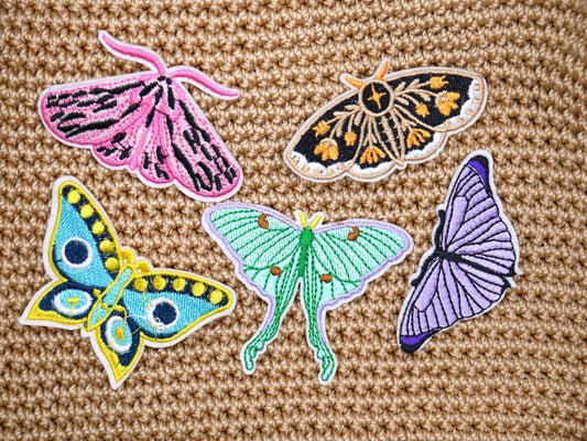 Moth and Butterfly Iron-On Embroidered Patches (Set of 3)