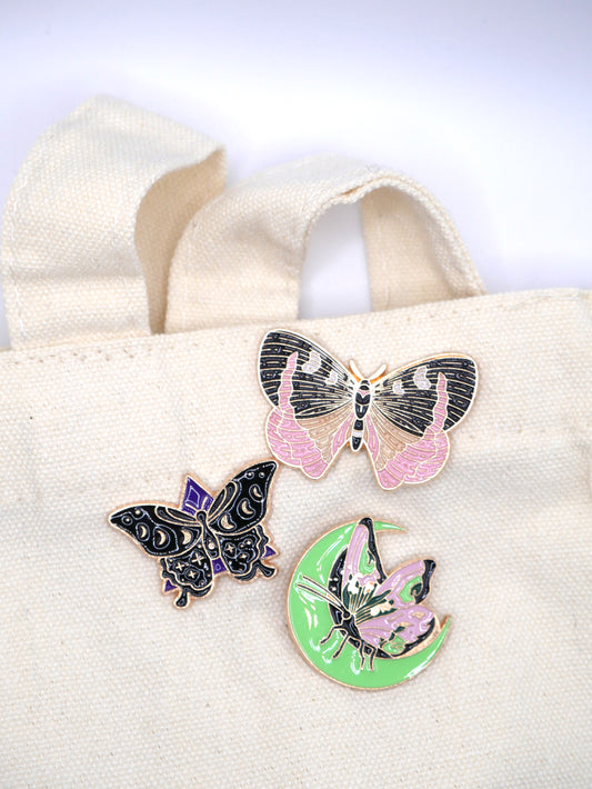 Fun, Beautiful Moth and Butterfly Metal Enamel Pins (Set of 3) | Why Begin