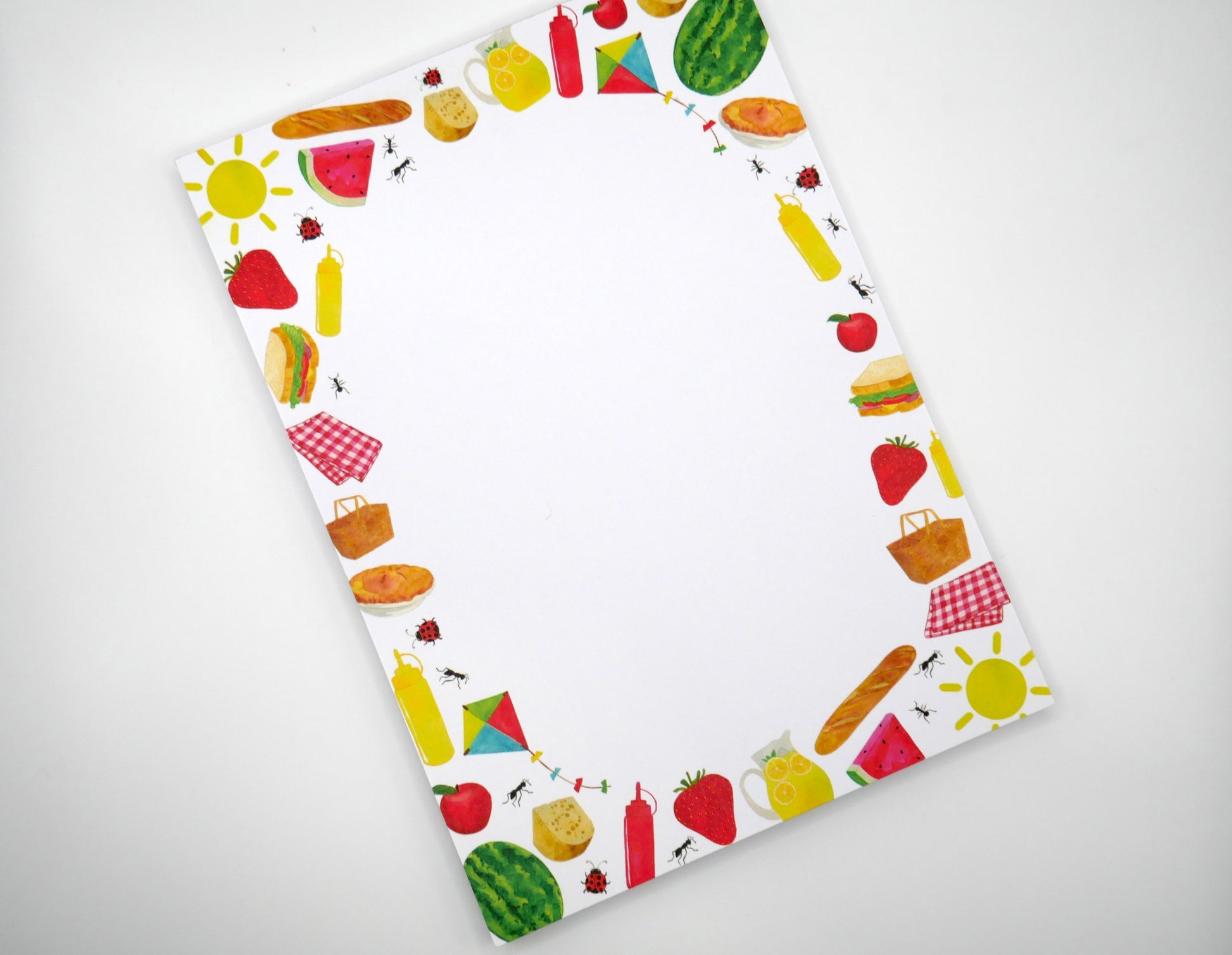 Perfect for your summer tasks or maybe a summer bucket list (a la Moody Judy and the Not-So-Bummer Summer), our picnic notepad is 5x7 inches with 50 sheets on thick 70 pound paper. Printed in the USA. 