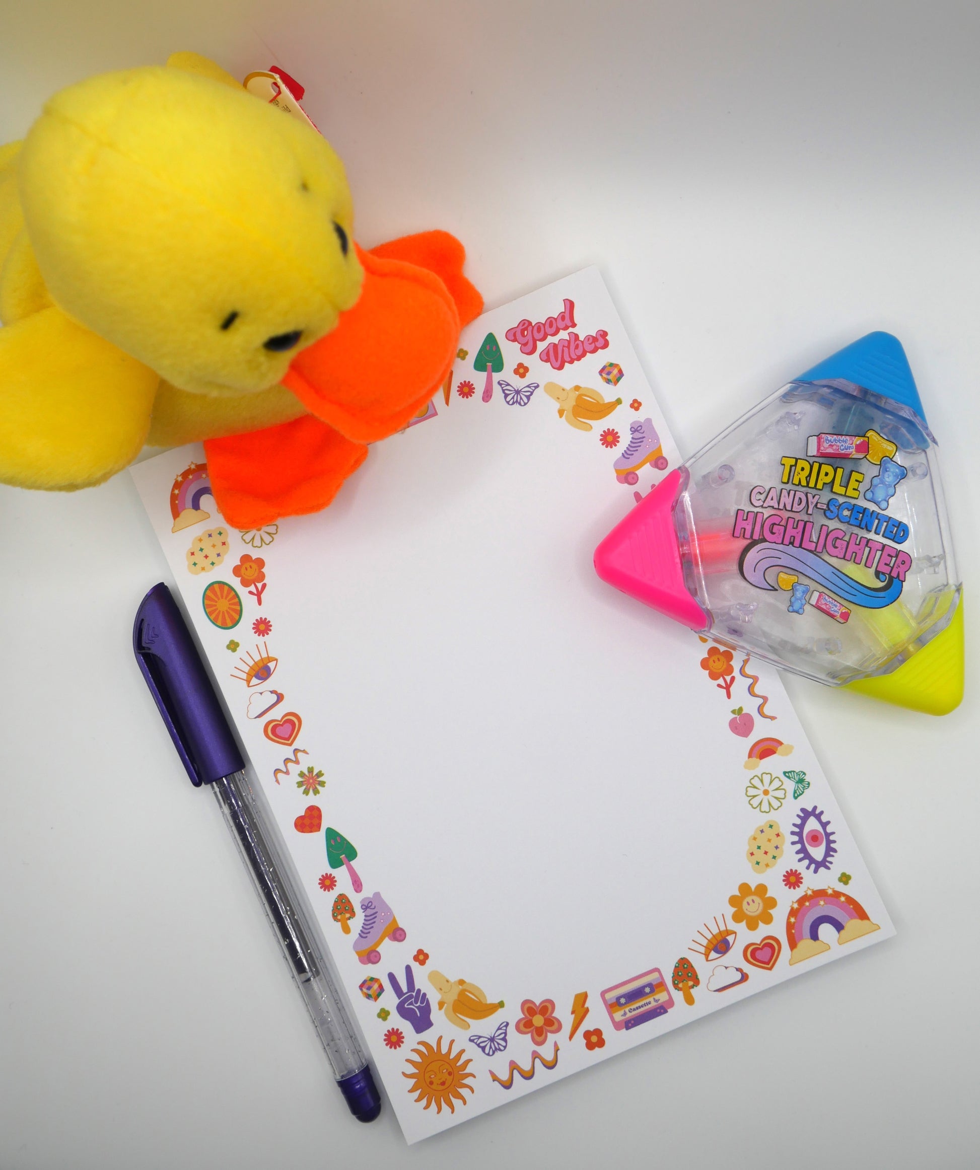 We took the best symbols of the 70s and 90s, such as flowers and peace signs, and turned them into this fun retro 5x7" notepad. Printed in the USA. 