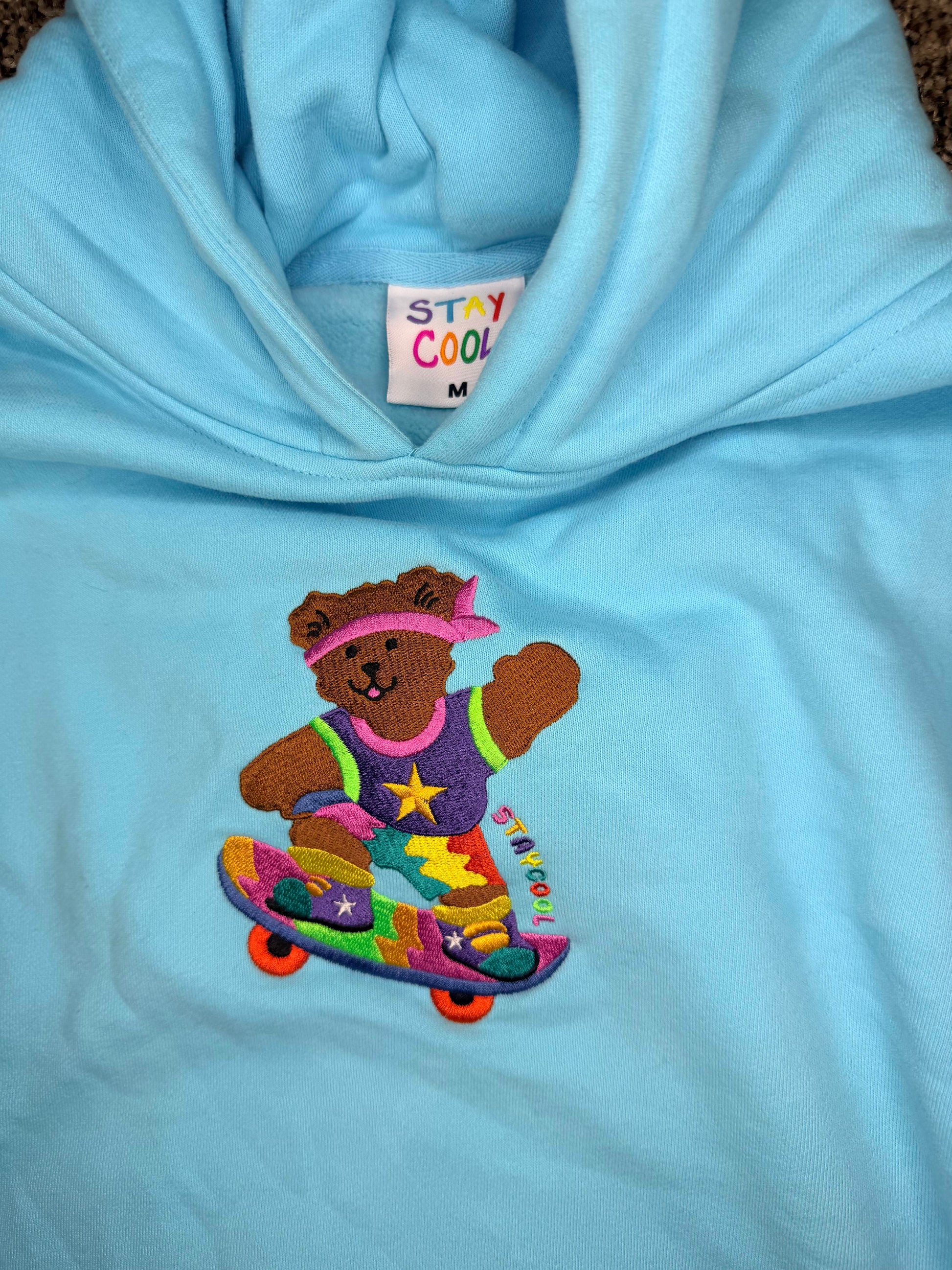 Staycool teddy bear skater hoodie baby blue unisex m like new condition