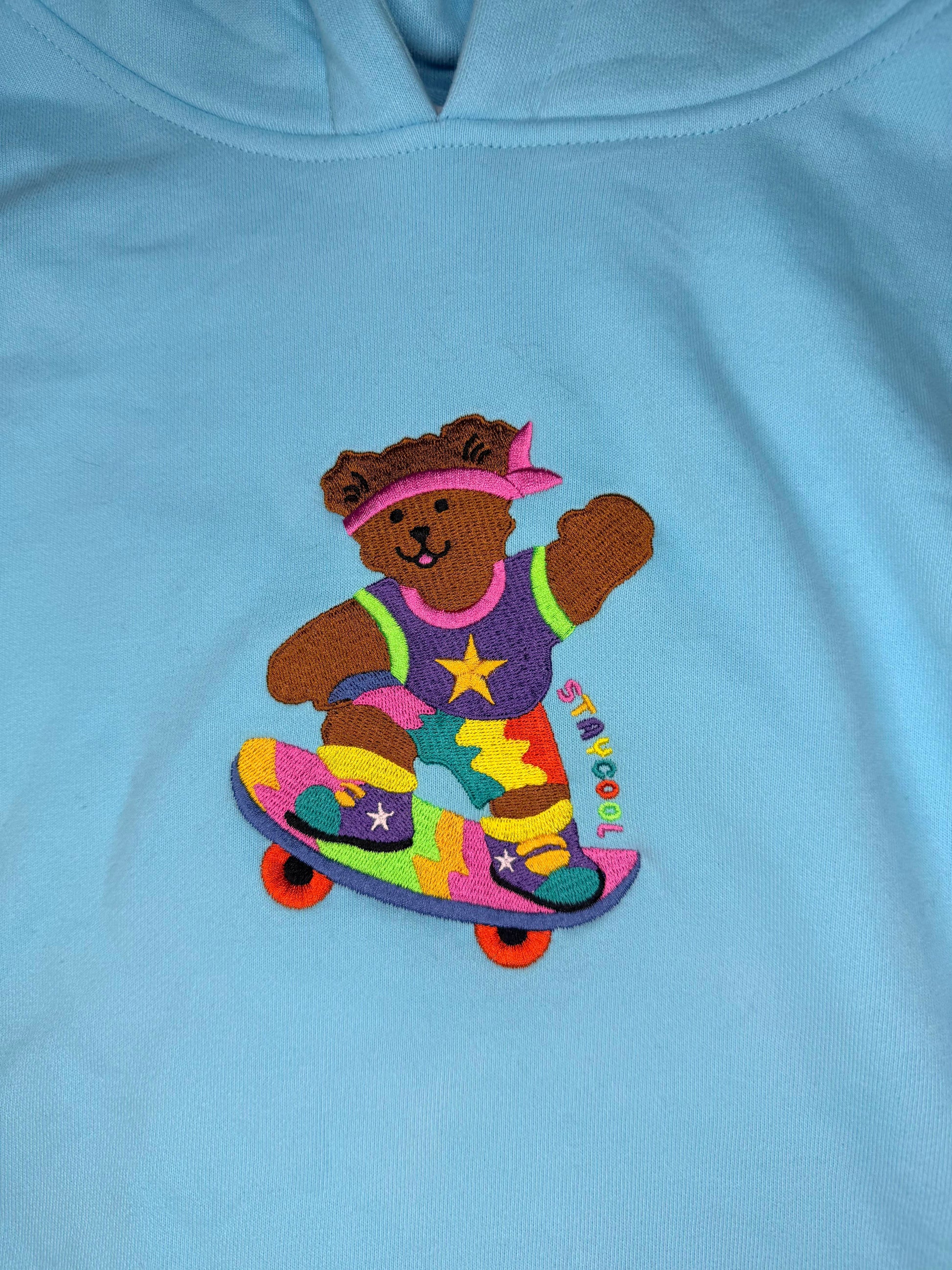 Staycool teddy bear skater hoodie baby blue unisex m like new condition
