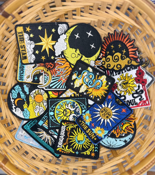 Celestial Moon and Sun Iron-On Embroidered Patch Pack (Set of 5)
