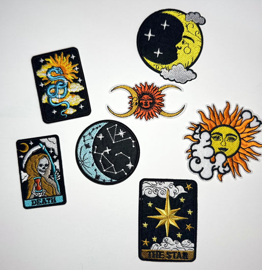 Celestial Moon and Sun Iron-On Embroidered Patch Pack (Set of 5)