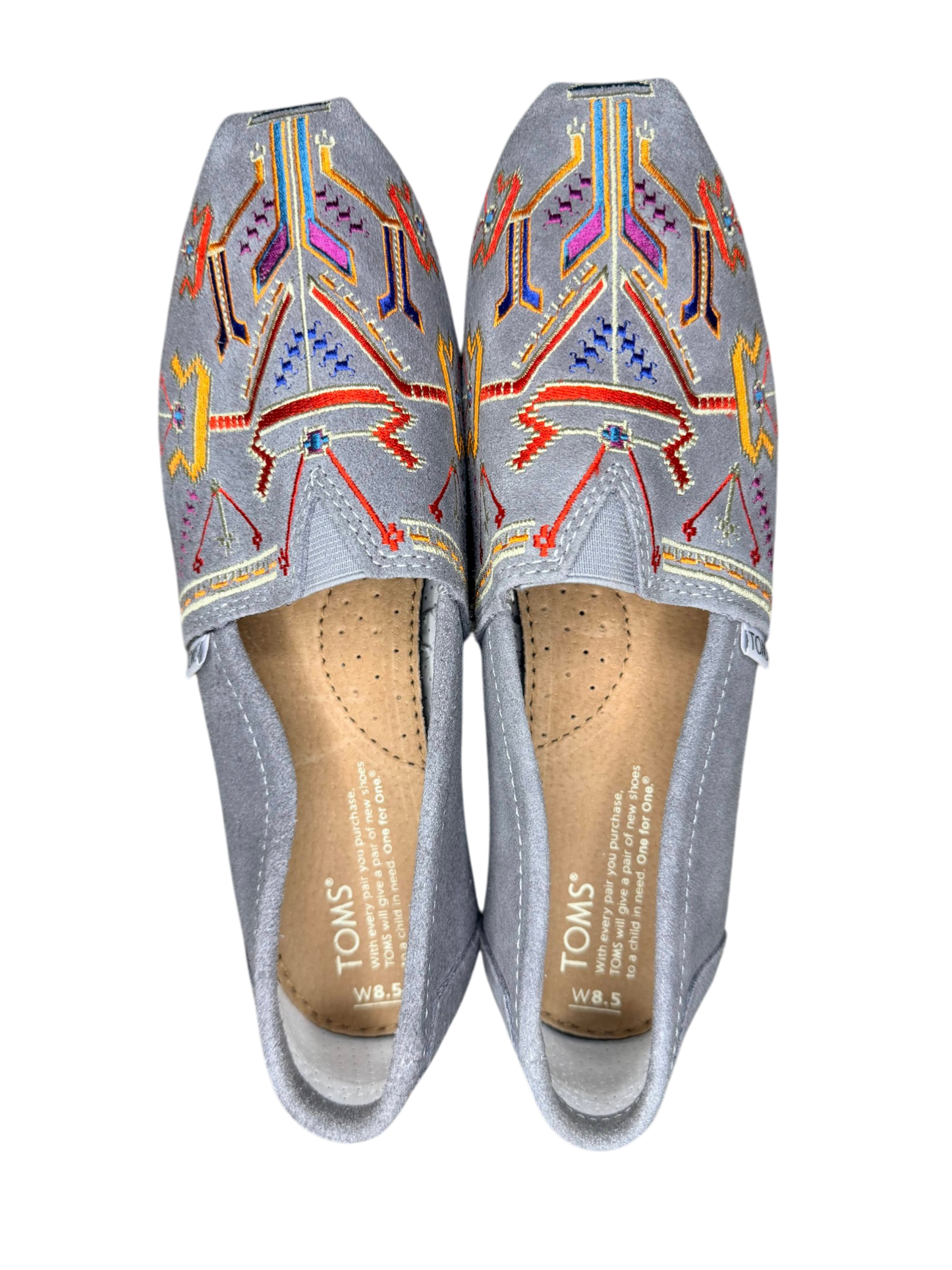 New without Box Tom's Embroidered Grey Moccasin Shoes women's size 8.5