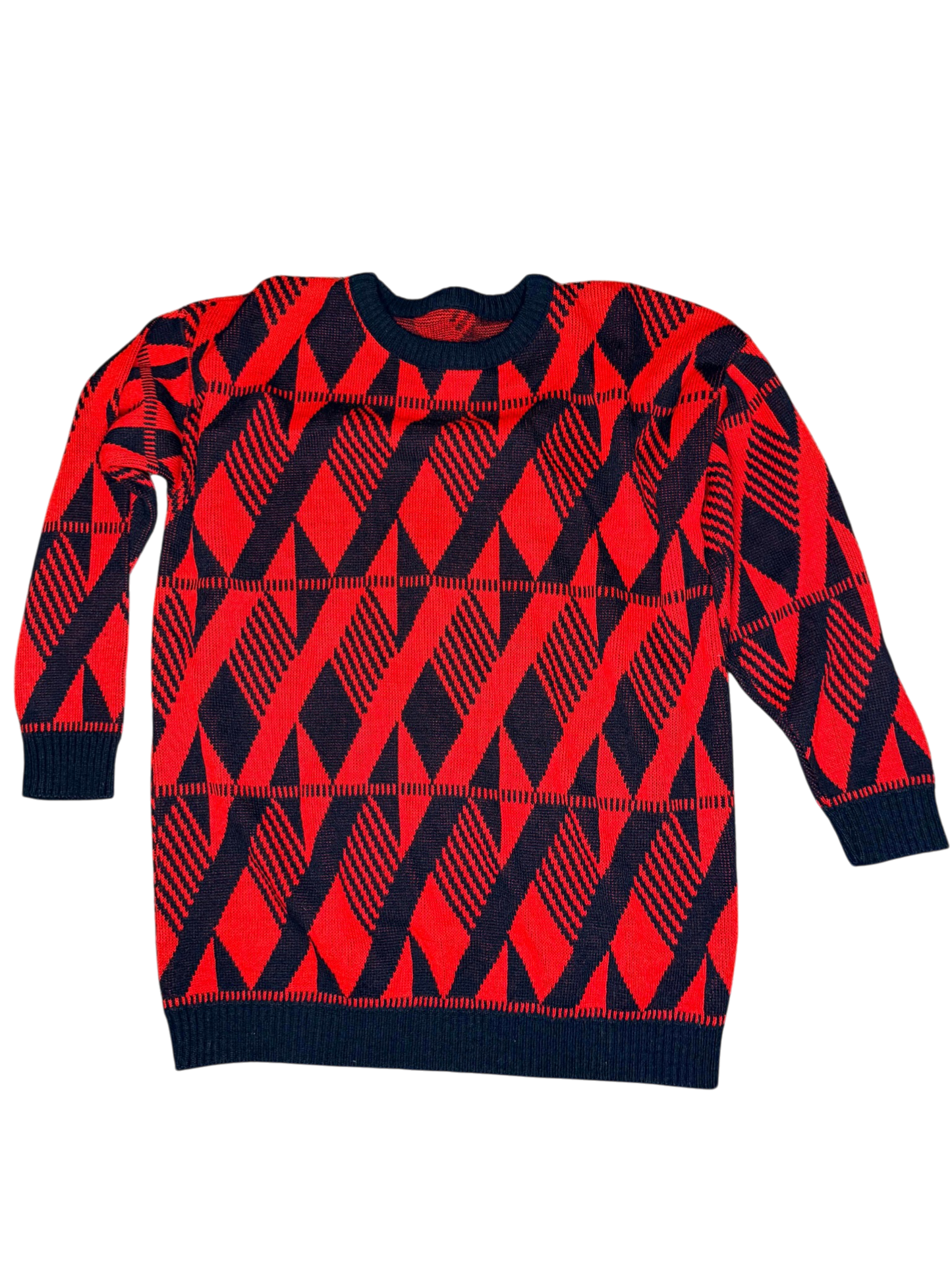 Vintage Black and red knit women's sweater size medium